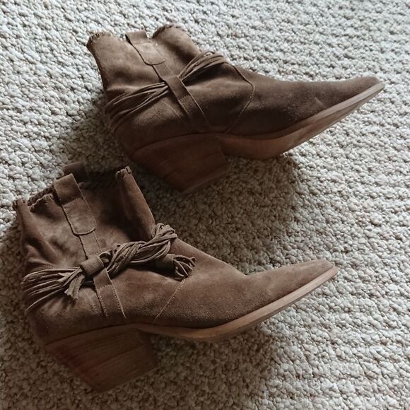 Ron White Brailee Ankle BOOTS Western Tassels brown Suede Pull On size 39.5 - Picture 2 of 11